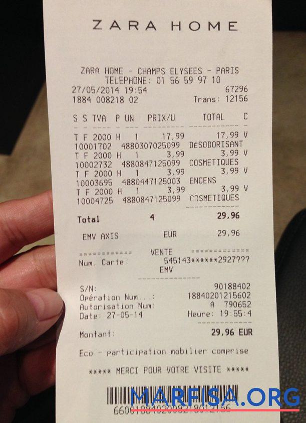 Printable Zara home payment check download for verification